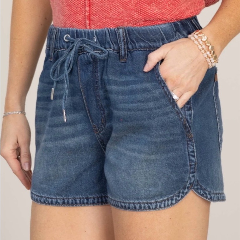 Judy Blue Featherweight Dark Wash Denim Drawstring Shorts